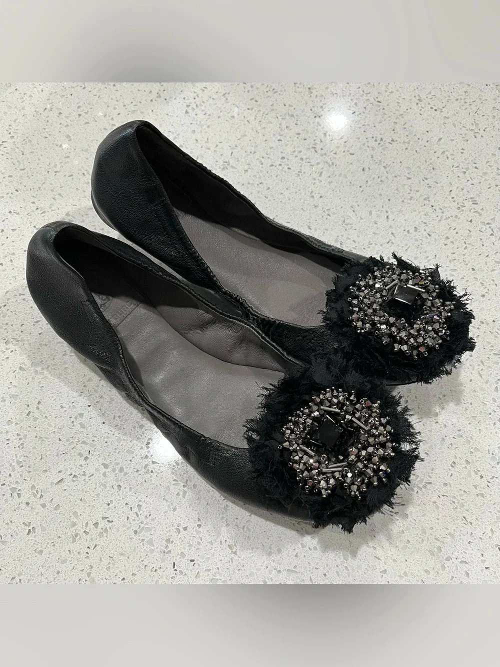 Tory Burch Amelia Black Leather Ballet Flats Size 7 Very Good Condition No Box